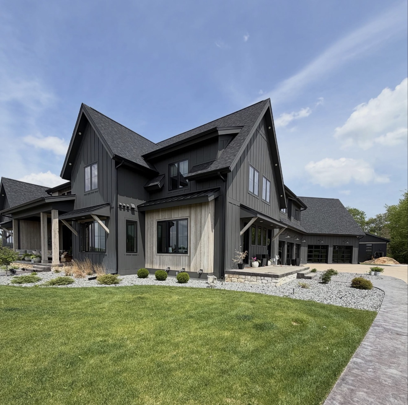 Modern black farmhouse exterior painting