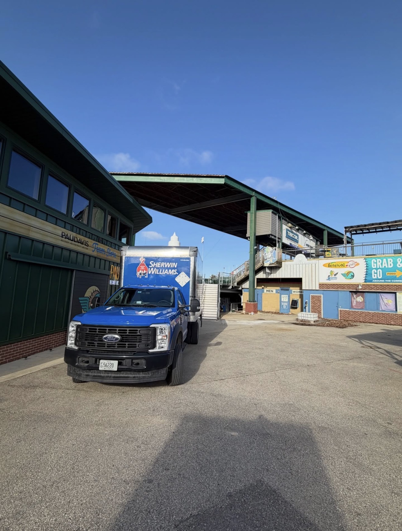 Sherwin Williams paint truck at the stadium job site